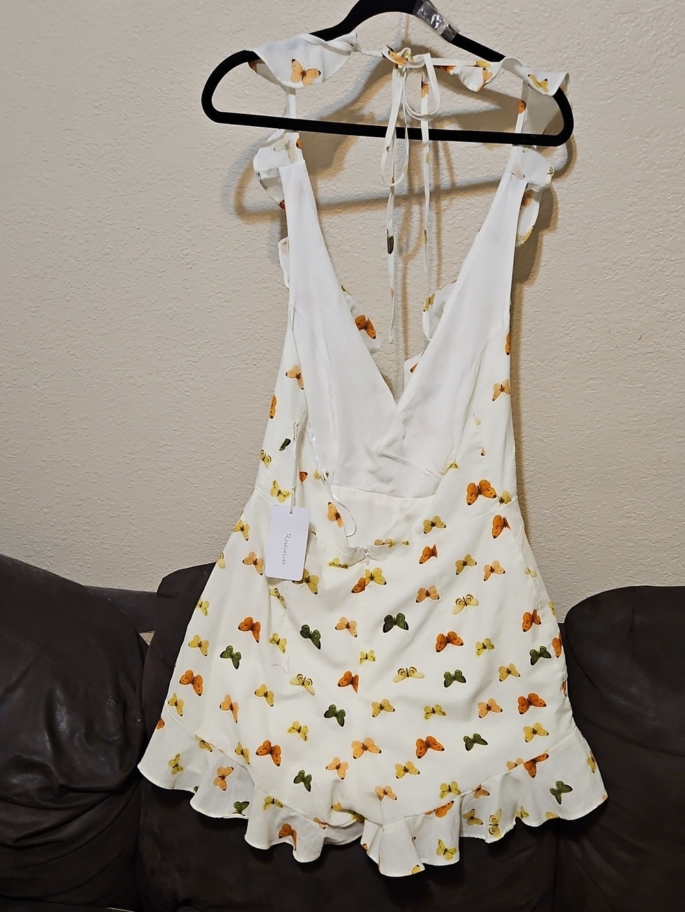 White Butterfly-Print Ruffle Romper - Picture 4 of 11